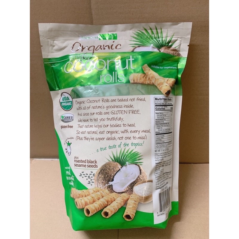 Bánh quế dừa Tropical Fields Organic 312g