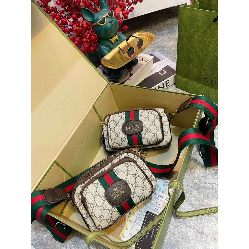 Túi Đeo Chéo GU.CI MINI Da Mềm Có 1 Ngăn Đựng Vừa Điện Thoại,Dây Xích Có Thể  Điều Chỉnh Đeo Kẹp Nách