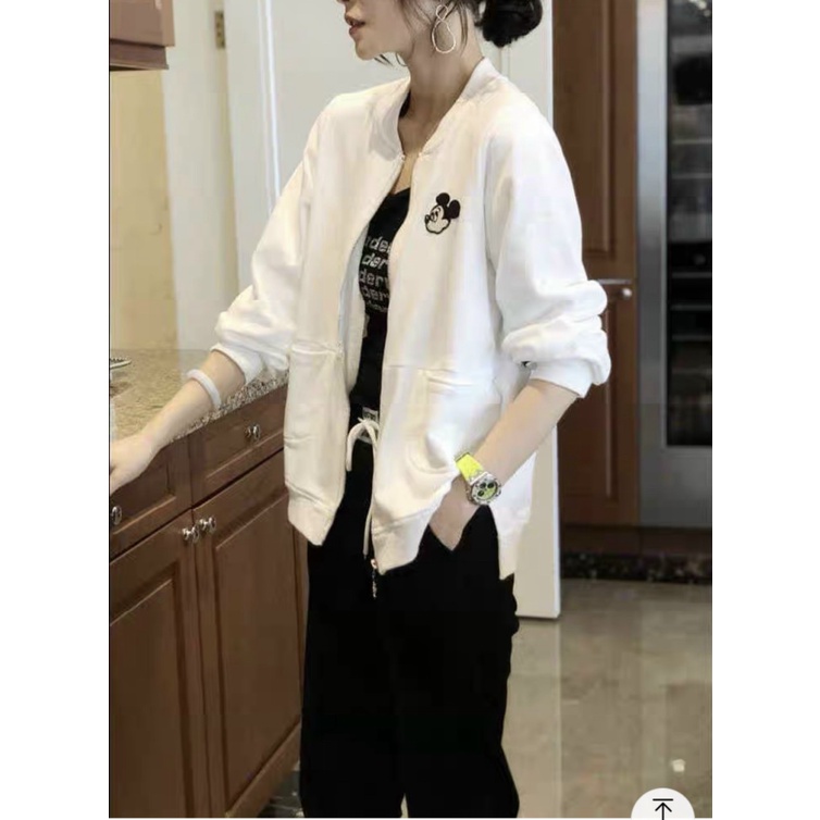 Áo Khoác Nữ Dây Khóa Kéo Chất Nỉ Dày Mịn Thêu Chuốt Mickey Xẻ Lai Phong Cách Trẻ Trung Siêu Hót NEW UNISEX