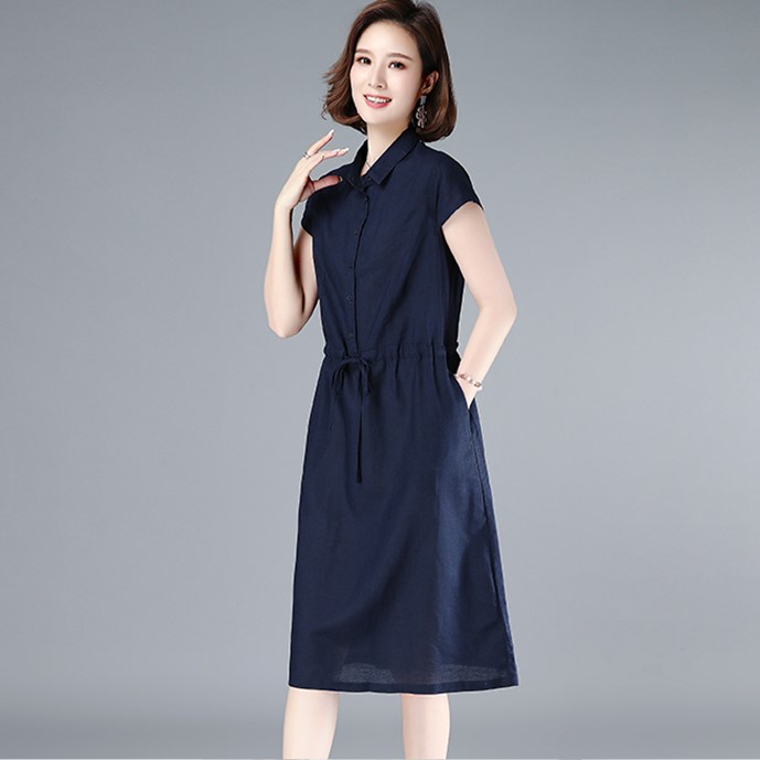Đầm sơ mi dáng dài,suông tay ngắn chất vải đũi mềm mát phong cách ulzzang Hàn Quốc Da70