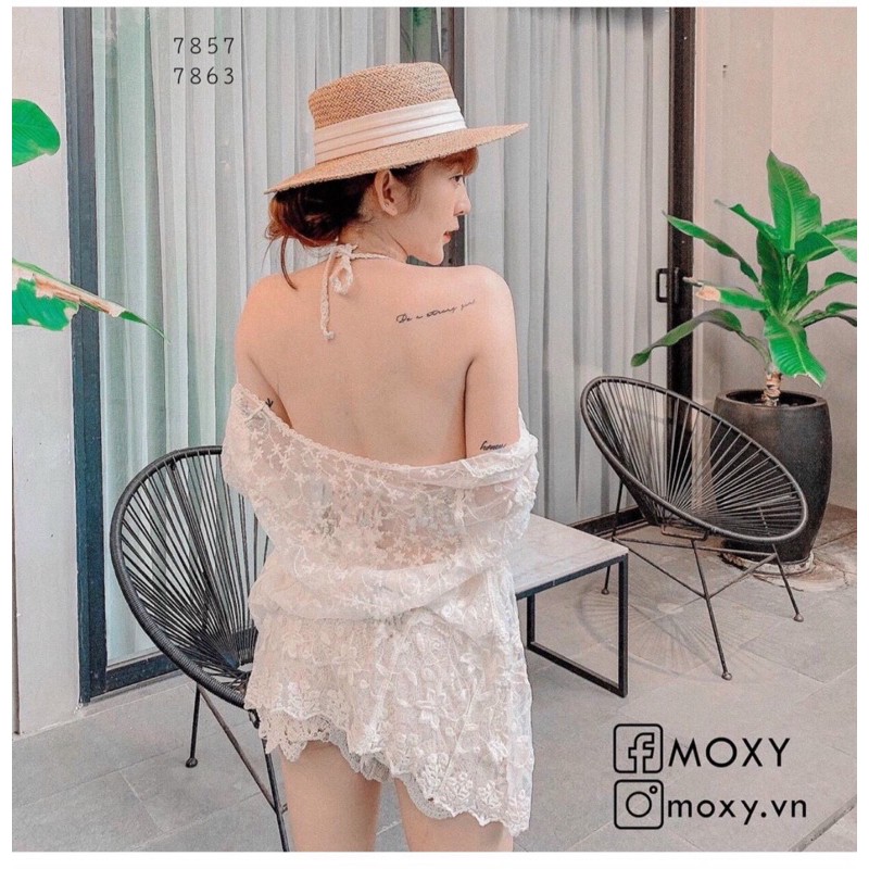 [11-HOT] Set bikini ren đi biển 3 món(bra -Quần soc ziczac- choàng hoa)