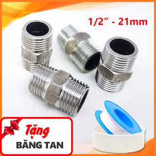 Combo 4 nối 2 đầu ren ngoài inox 9089  ( Kép nối 21mm ) Tặng kèm băng tan