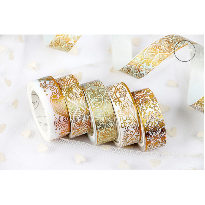 WASHI TAPE Băng dính trang trí, Họa Tiết Nhũ Vàng Ánh Kim Phong Cách Trung Hoa Cổ