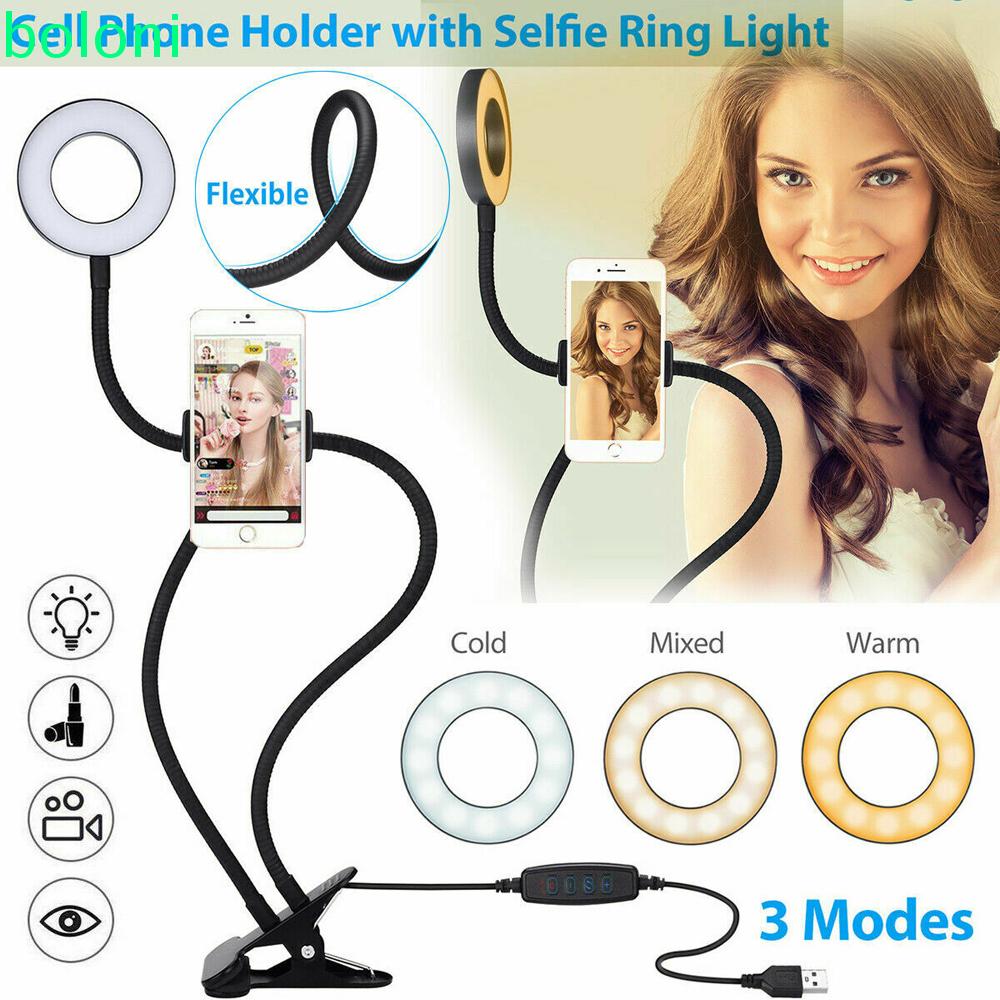 [COD] Adjustable Selfie Universal Holder Universal Selfie Ring Light Long Arm 24 LEDs Ring Flash for Live Stream With Phone Holder 12w Lazy Bracket Desk Lamp Multi-function LED Light/Multicolor