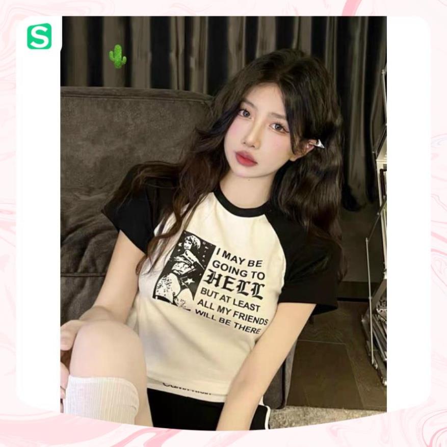 FreeShip -  Áo Croptop,  Áo thun raplan HELL