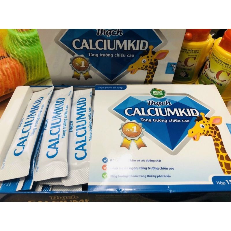 Thạch Calciumkid bổ sung canxi tăng trưởng chiều cao, cho bé giúp bé phát triển chống còi xương - Hộp 15 gói