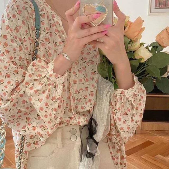 Áo Sơ Mi Chiffon Tay Rộng Kiểu Hàn Quốc Thiết Kế Xinh Xắn Cho Nữ