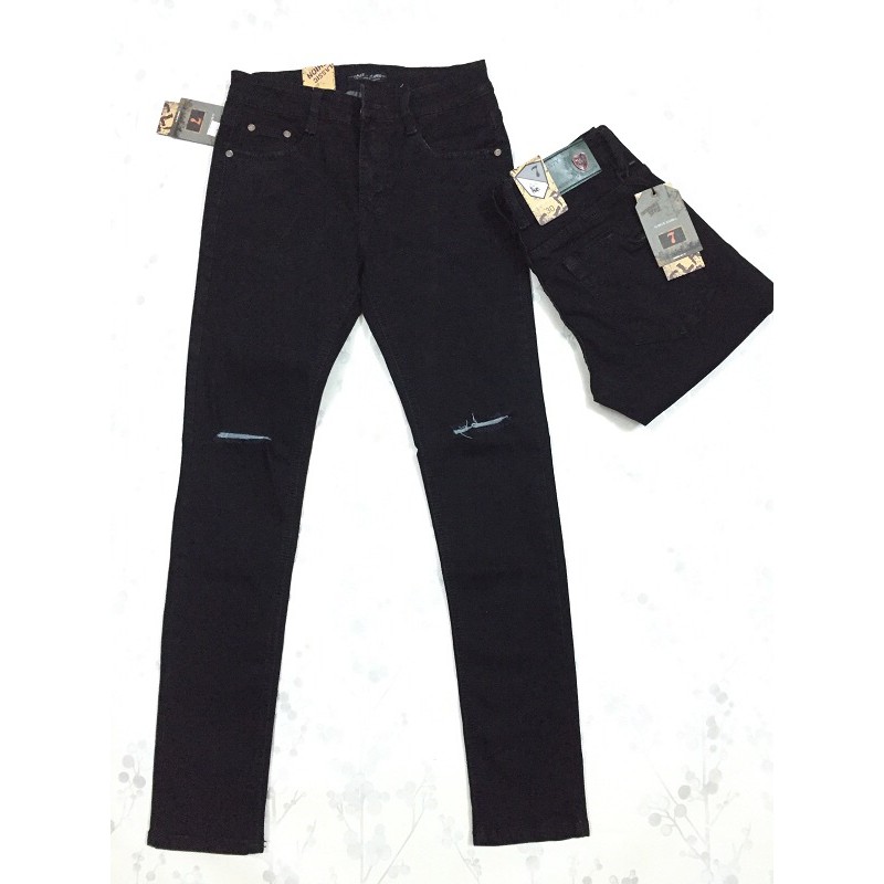 Quần Jean Nam Đen Trơn Rách Gối. Quần Bò Hót