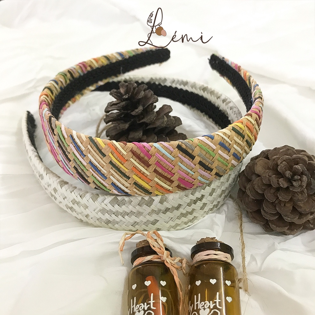 Băng đô bờm cài tóc đan cói nhiều màu sắc siêu dễ thương hàng Handmade, Lémi accessories