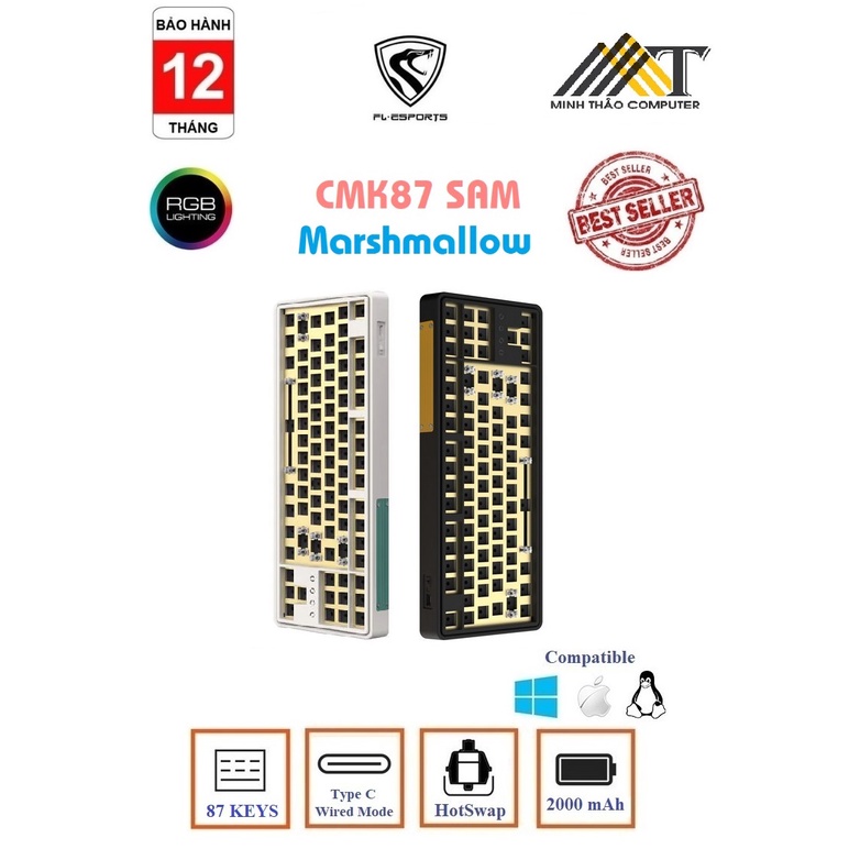 Kit bàn phím cơ FL-Esports CMK87 Polar Night Black / Ice Mint LED RGB 1 MODE  - Hàng chính hãng BH 12 THÁNG