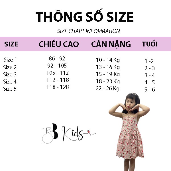 Váy 2 Dây BB KIDS Hoạ Tiết Hoa Nhí Màu Đỏ Cho Bé Gái