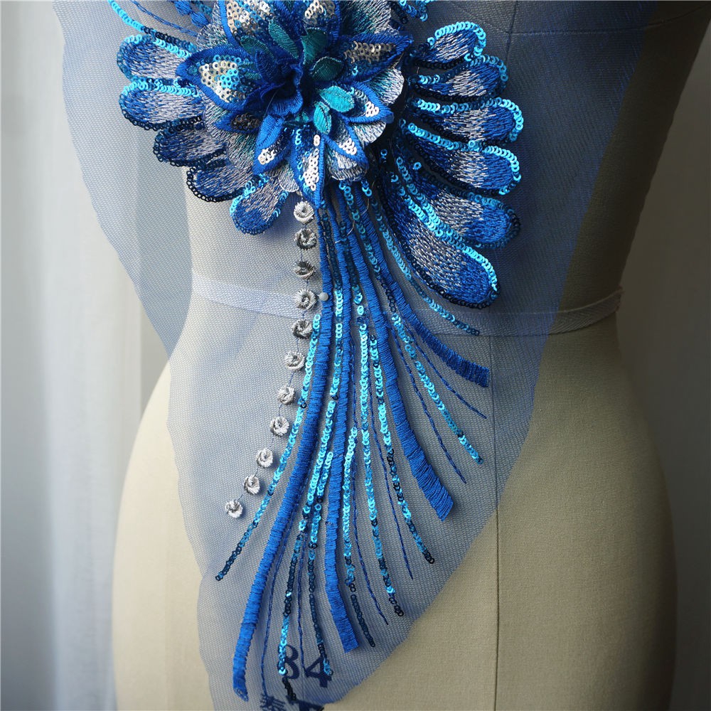 Miếng Vải Ren Thêu Hoa Đính Kim Sa Lông Vũ Cổ Áo Cưới Cho Cô Dâu