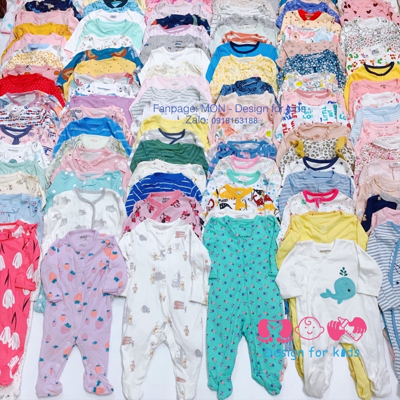 THANH LÝ Sleepsuit (hàng NEW lỗi NHỎ) cho bé bộ body ngủ dài tay liền thân xuất dư cho bé