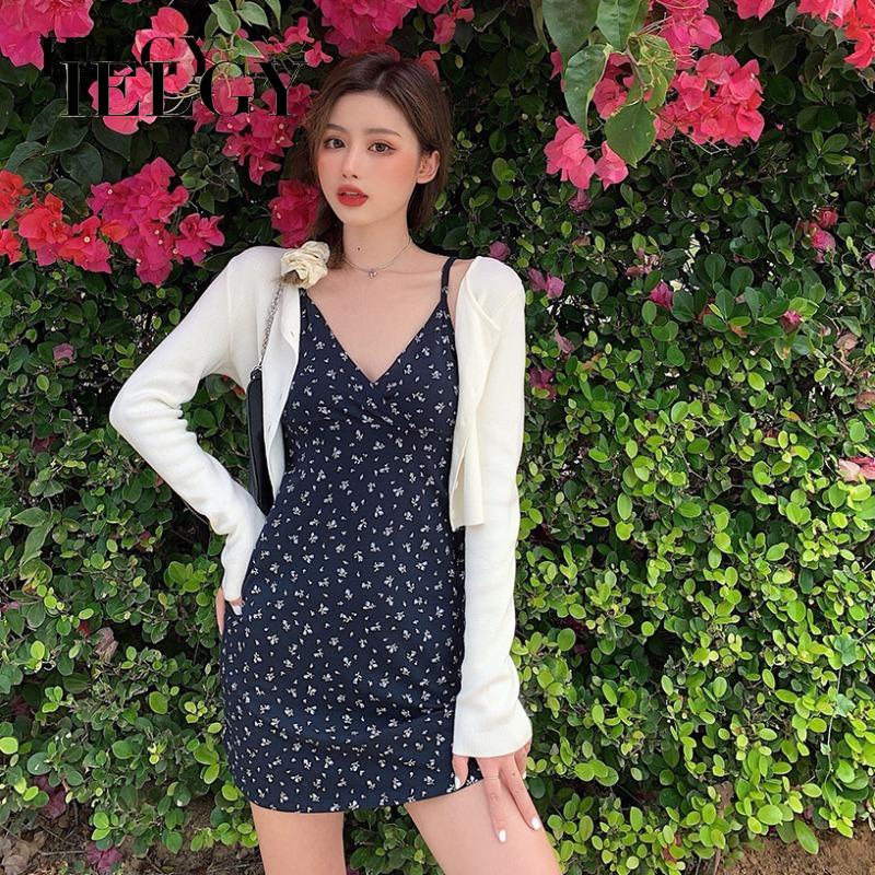 Đầm hoa 2 dây IELGY ôm dáng thời trang nữ