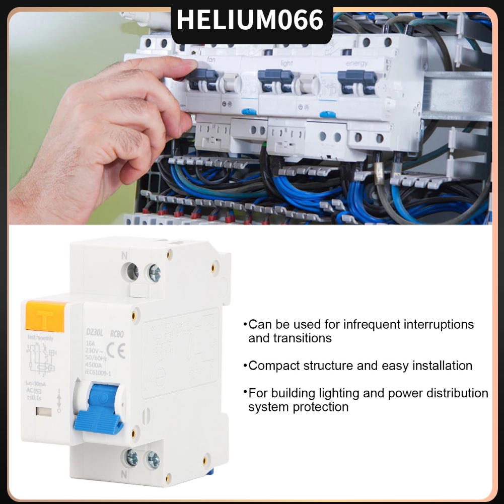 Bộ ngắt mạch 230V Loại C Công tắc bảo vệ chống rò rỉ quá tải quá áp điện tử 16A Heliu