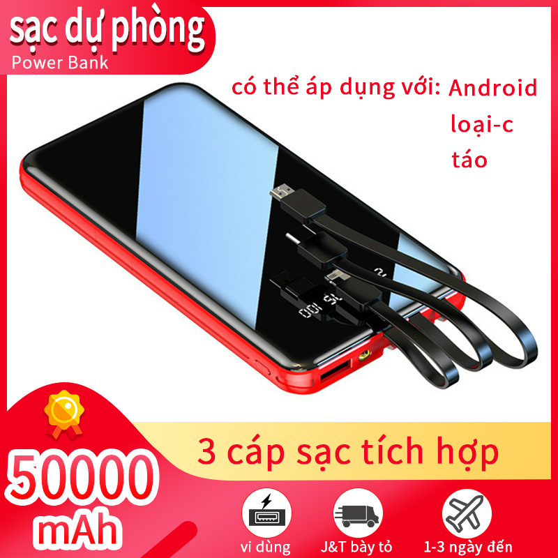 sạc dự phòng Power Bank 50000mAh With 3 Built-in Charging Cables Android Apple Type-c