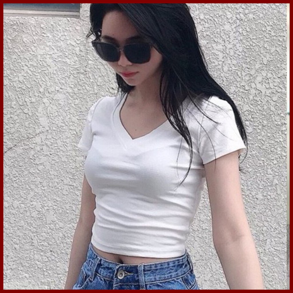 Áo Croptop Trơn Ôm Body Cổ Tim THF Shop B4-1