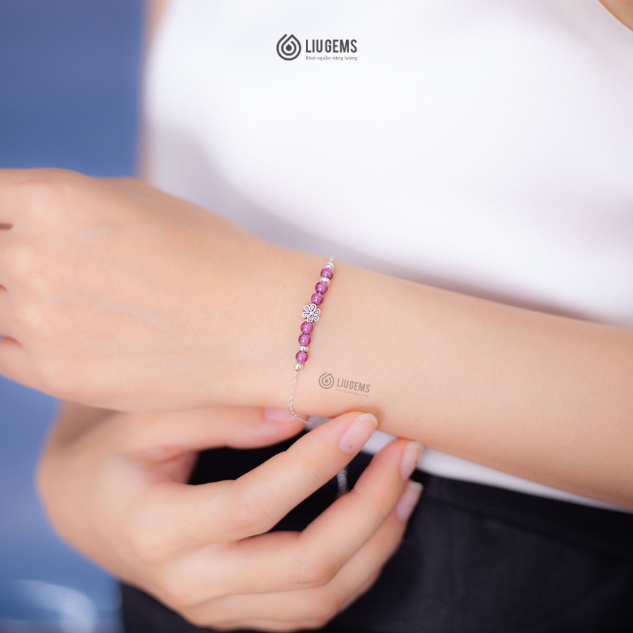 Vòng Tay Bạc 925 Nữ Liugems Hạt Đá Phong Thuỷ Tự Nhiên Mix Charm Hoa Quà Tặng Người Yêu