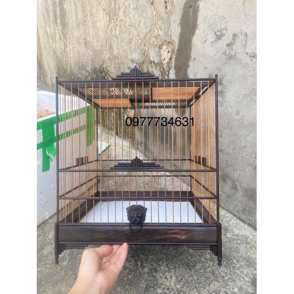 Lồng chim chào mào gỗ mun vuông đấu, thái đấu báng súng Hãng kỹ Huế