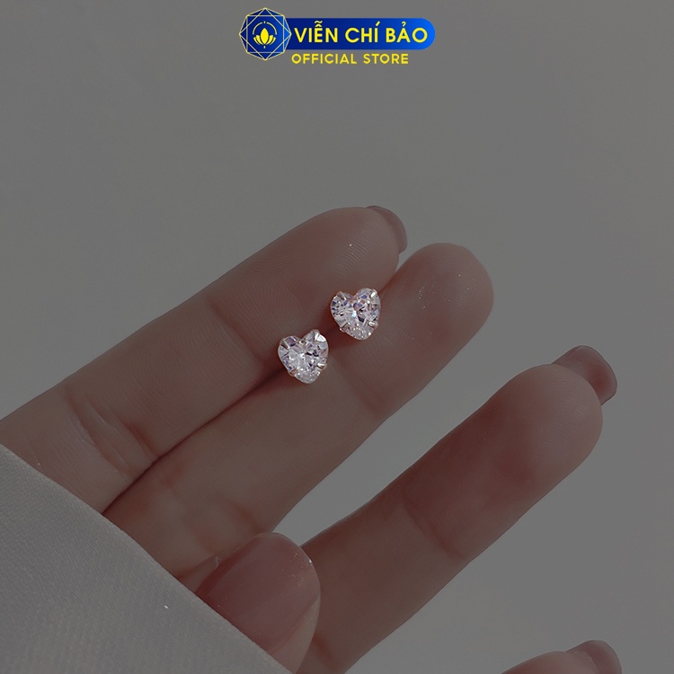 Bông tai bạc nữ Trái tim đính đá bạc 925 thời trang phụ kiện trang sức Viễn Chí Bảo B400745