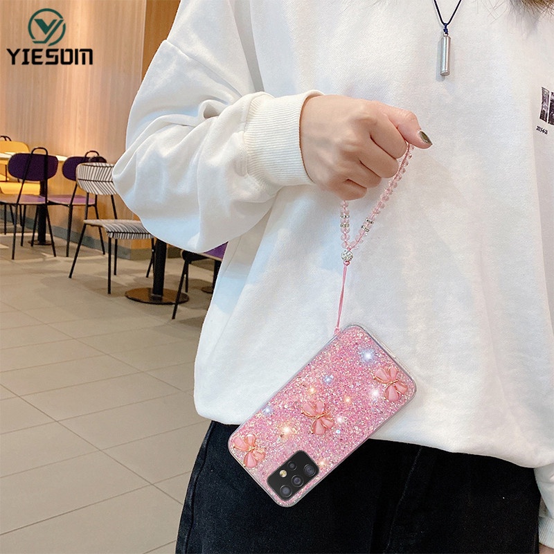 Ốp Điện Thoại Silicon Lấp Lánh Sang Trọng Có Dây Đeo Tay Cho Samsung Galaxy A13 4G A23 A33 A53 A73 5G A03