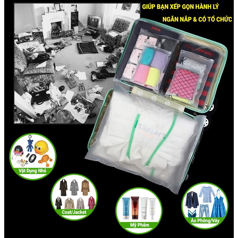 Túi Zip Đựng Quần Áo Mỹ Phẩm Đồ Lót Du Lịch Ziplock Mờ Lưu Trữ Đồ Khoá Kín Chống Thấm Tiện Lợi