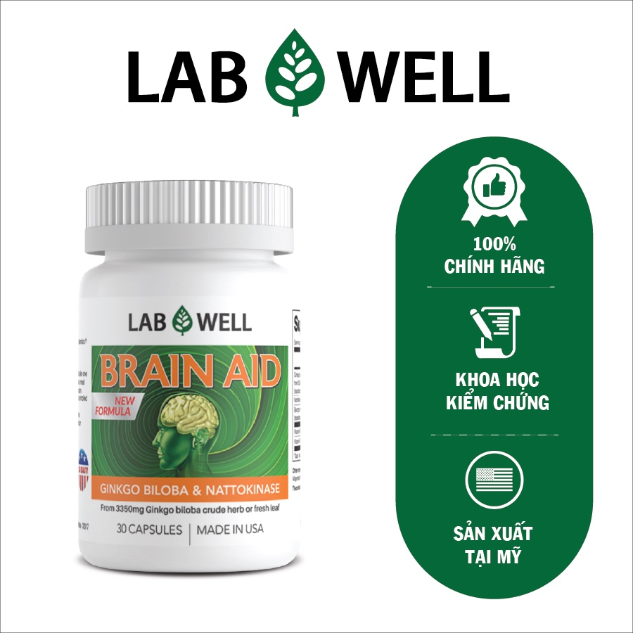 Viên bổ não tăng cường trí nhớ, brain aid, giúp hoạt huyết, hỗ trợ giảm huyết ứ, tăng cường tuần hoàn não - Lab Well