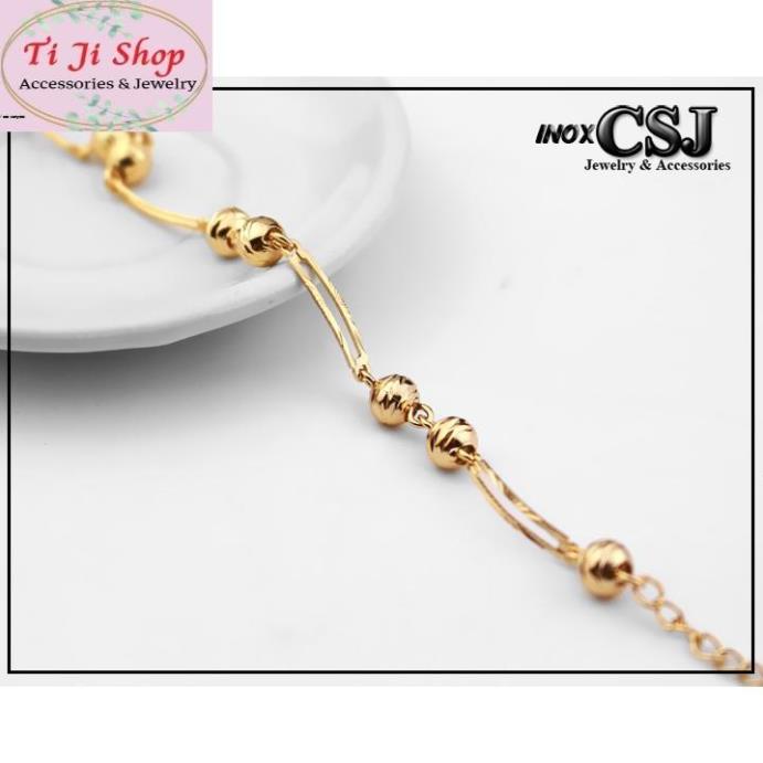 Lắc tay nữ inox mạ vàng chạm máy cách điệu thời trang