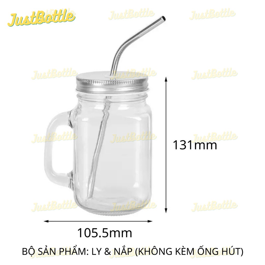 LY THỦY TINH CÓ QUAI có nắp đậy 470ml - Cốc uống trà sữa bia cafe hàng nhập khẩu