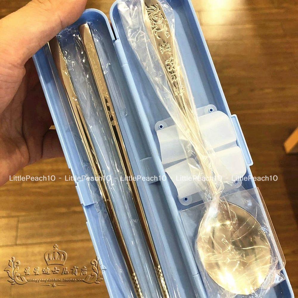 Set muỗng đũa Disney Inox 304 kèm hộp hình Elsa Frozen Car Mcqueen cho trẻ em bé trai gái