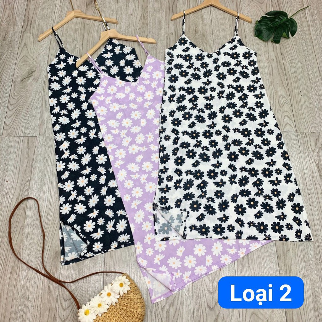 ĐẦM MIDI DÁNG SUÔNG HOA CÚC NỮ TÍM ĐEN TRẮNG - VÁY 2 DÂY ĐŨI MAXI XẺ TÀ HOẠ TIẾT HOA NHÍ DÁNG DÀI ĐI BIỂN HOT