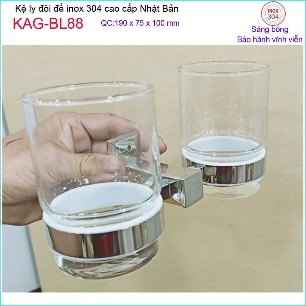 Kệ ly đôi inox kace, kệ để ly bàn chải inox 304 Nhật Bản KAG-BL88-ly đôi