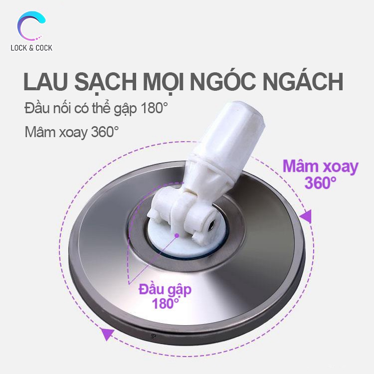 Cây lau nhà trợ lực tự vắt siêu bền, mâm xoay 360 độ kèm bông lau siêu thấm - Chổi lau nhà xoay linh hoạt siêu sạch