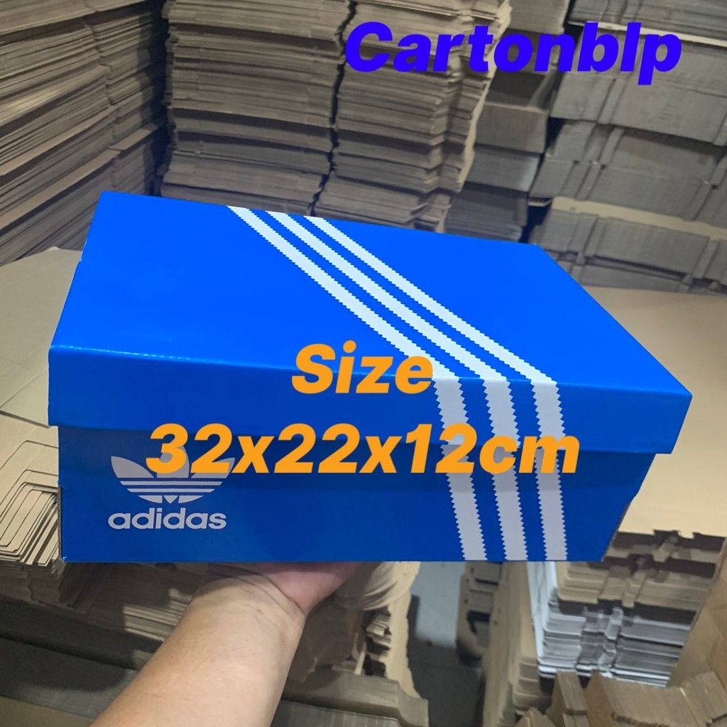 Hộp giày adidas size 32x22x12cm màu xanh