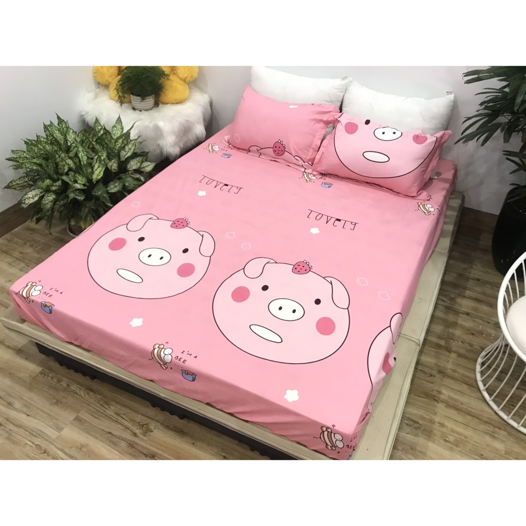 Bộ Ga Gối Mẫu 2021 cotton poly 1m6x2m,1m8x2m-HCM heo hồng kute