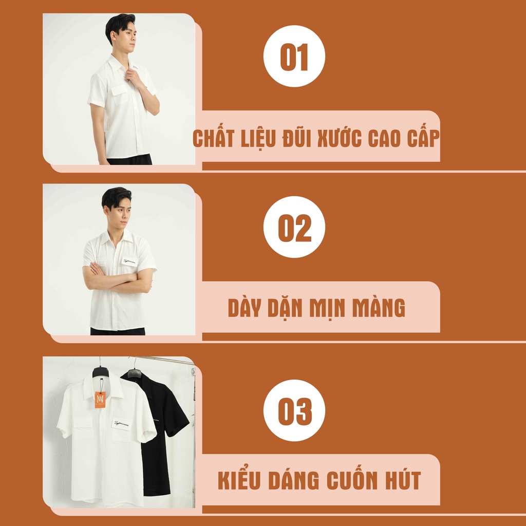 Áo sơ mi nam ngắn tay trơn mát vải đũi cao cấp không nhăn không bai xù AUTOMAN A10