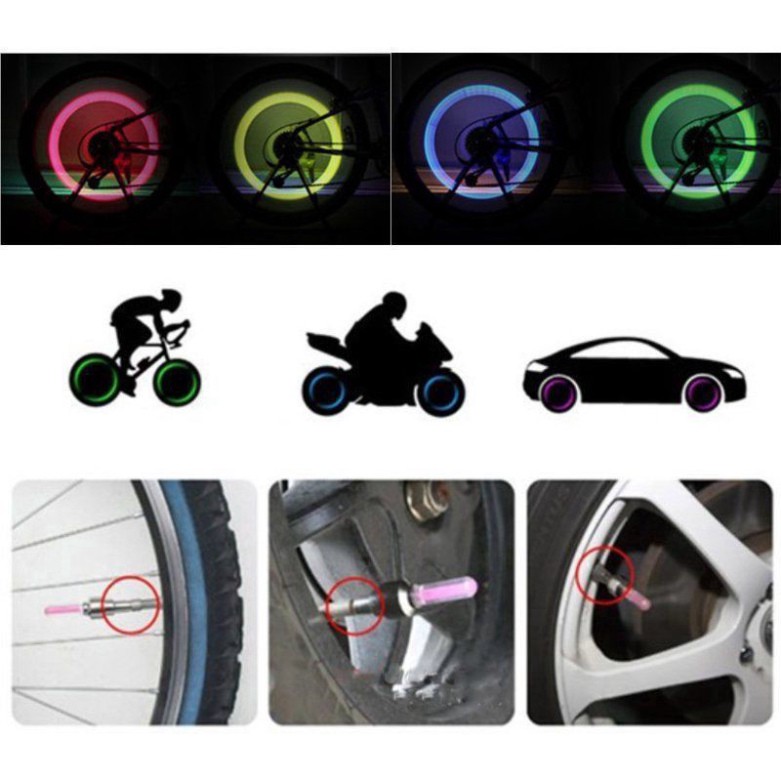 Set 2 đèn led phát sáng gắn trang trí van bánh xe đạp / mô tô / ô tô shop khobansilc Csỉ