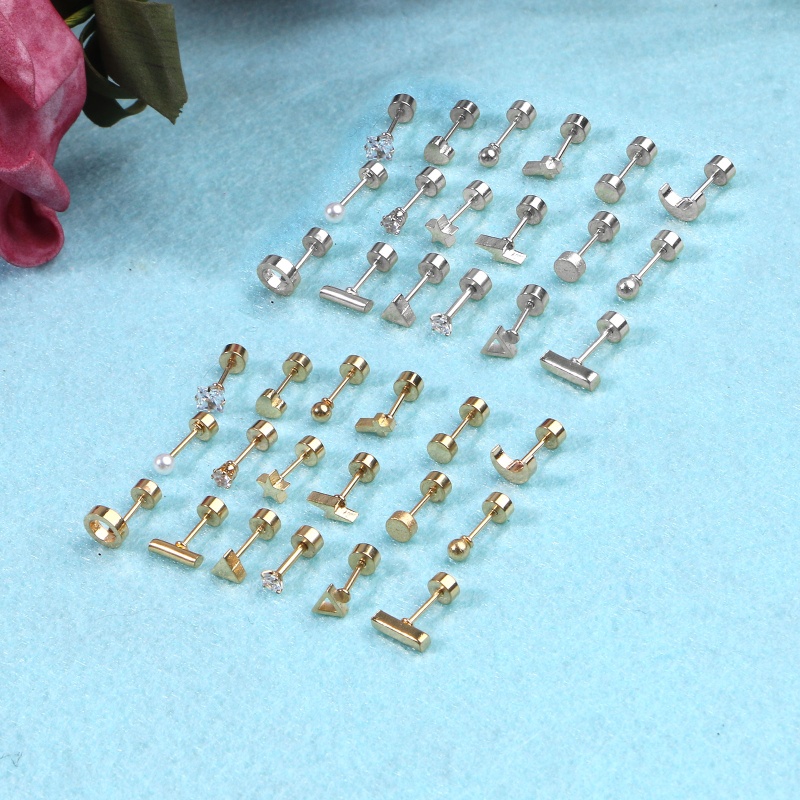 Set 18 Đôi Khuyên Tai Bằng Thép Không Gỉ Không Gây Dị Ứng