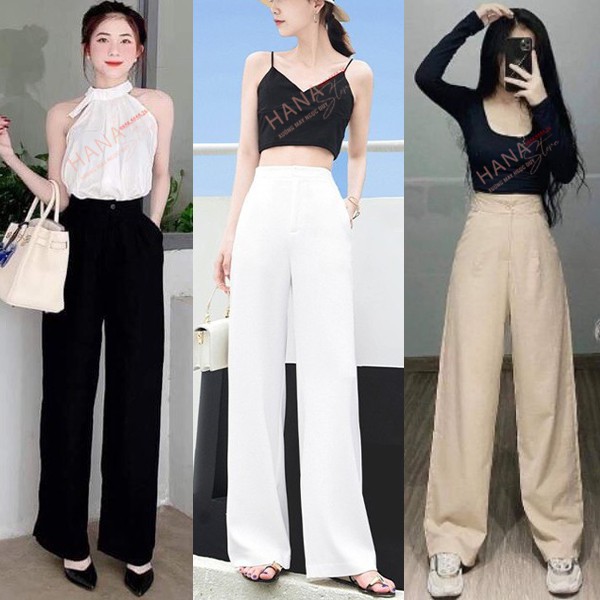 [Mã FAMARAL1 giảm 10K đơn 50K] Quần đũi ống rộng dáng dài khoá thật, quần cullotes ống rộng vải đũi xước