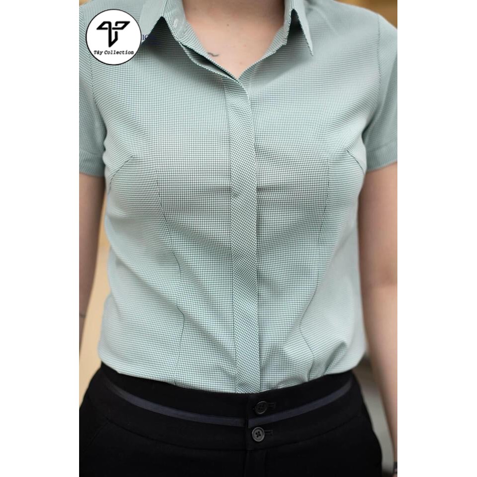 Sơ mi caro ngắn tay cao cấp Tây Collection, chiết 6 ly, vải lụa nhập mặc đẹp tôn dáng.