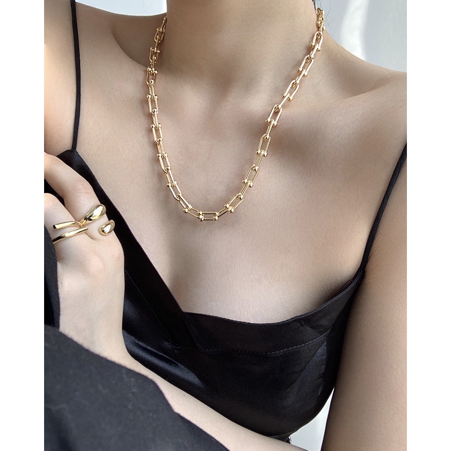 Vòng cổ thép titan mạ vàng 18k kiểu chữ U phong cách thời trang cổ điển