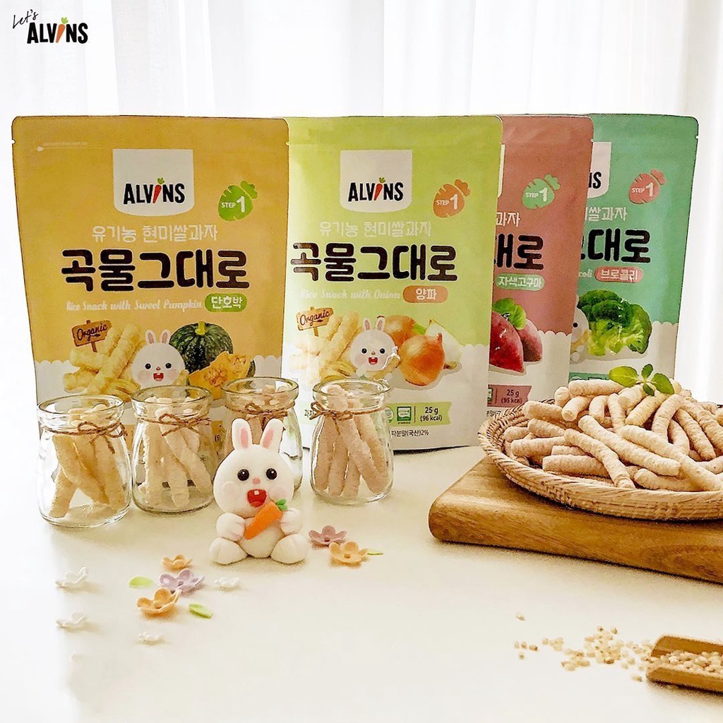 Bánh Gạo Lứt Ăn Dặm Hữu Cơ  ALVIN'S Hàn Quốc Cho Bé 6M Thơm Ngon, Dễ Tan