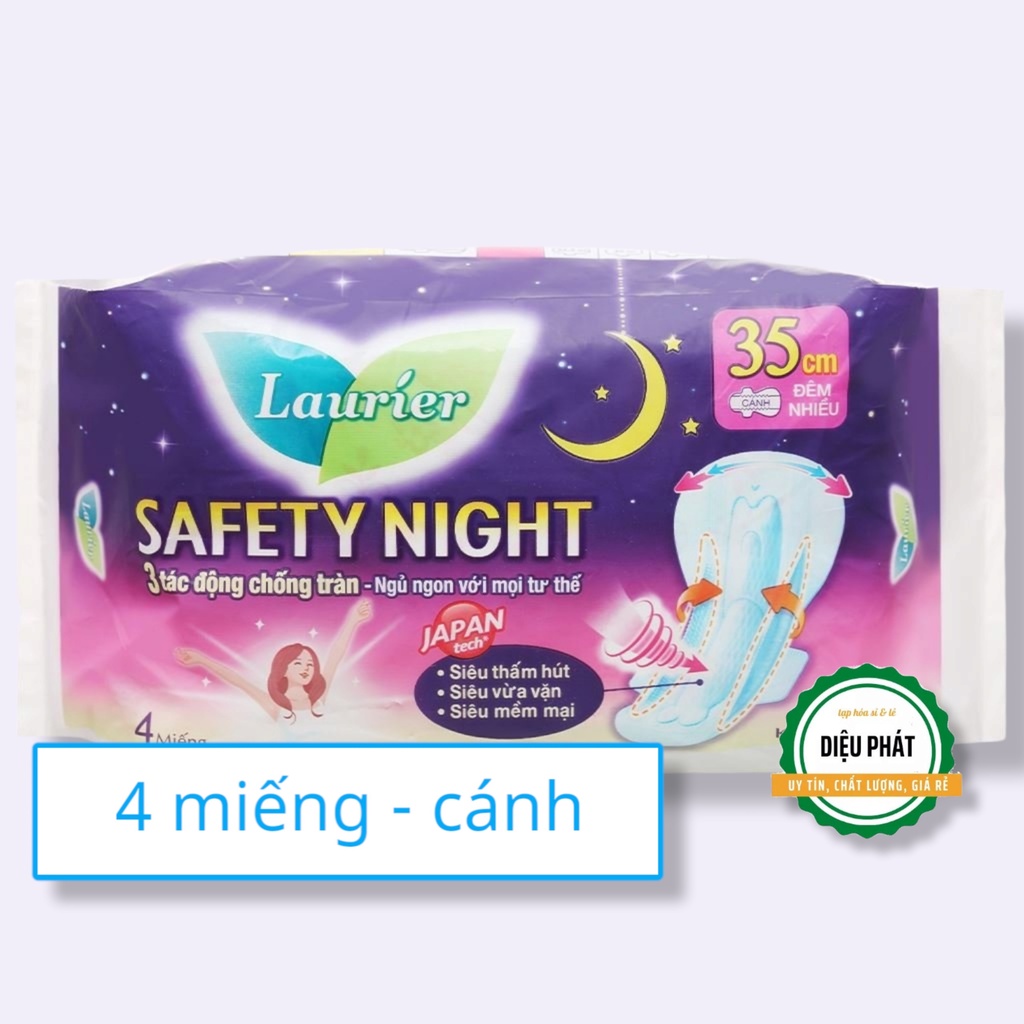 ⚡️ Băng Vệ Sinh Ban Đêm Laurier Safety Night Siêu An Toàn 4 Miếng 35cm