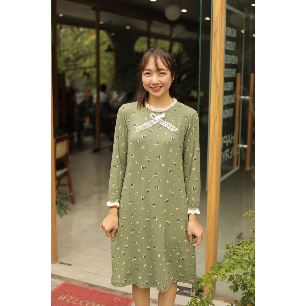 Váy len tăm hoa xanh phối ren siêu xinh