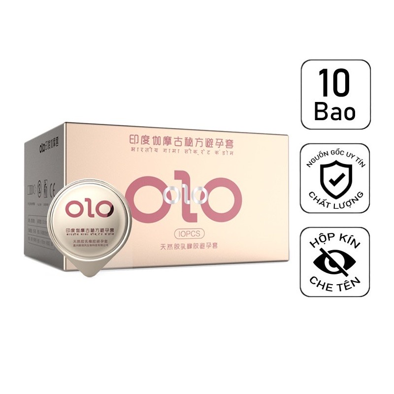 [Chính hãng] Bao cao su gân gai, nhiều gel, kéo dài thời gian Olo Vàng hồng (hộp 10 chiếc)