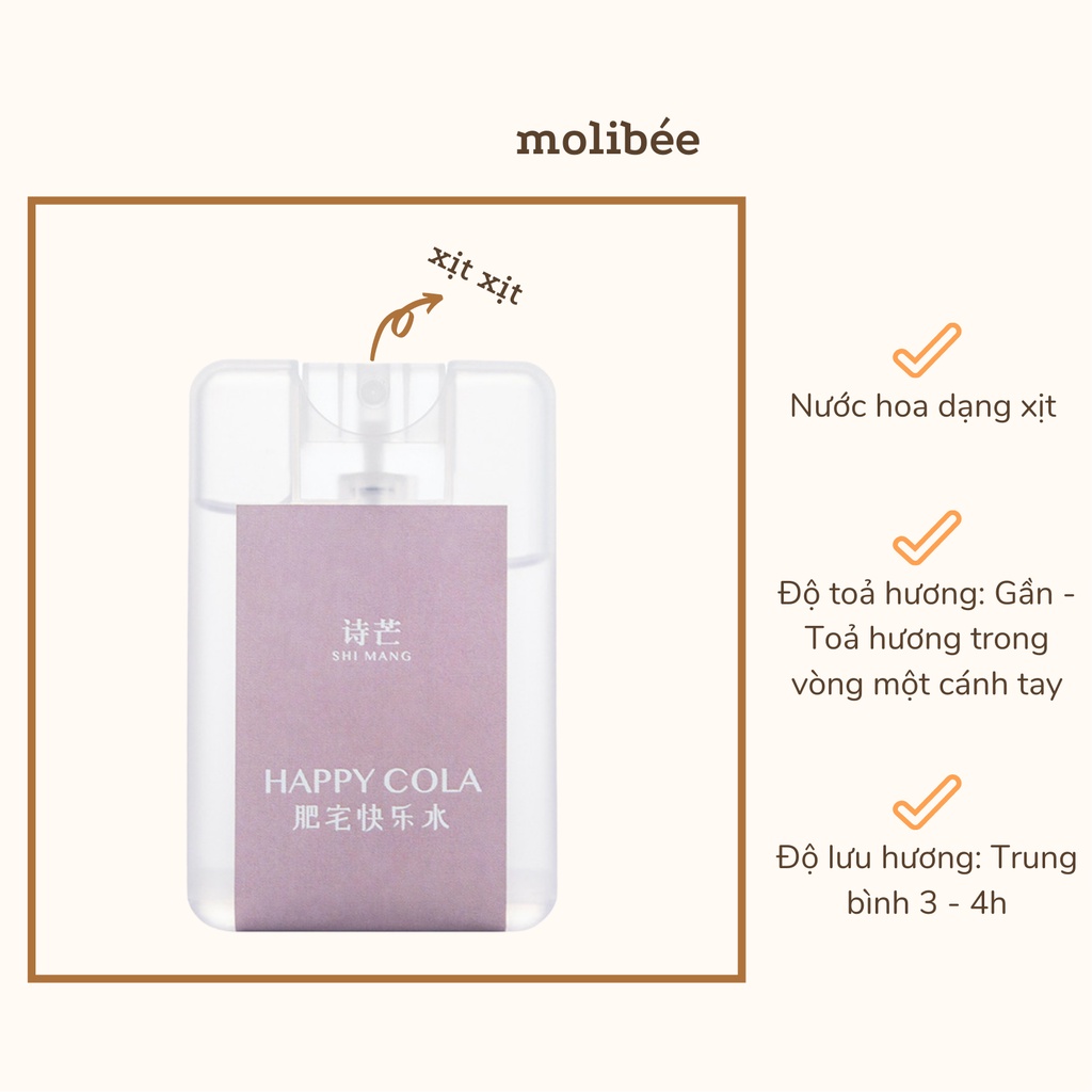 Nước hoa mini dạng xịt Molibée 20ml vỏ mờ thanh lịch mùi hương dịu nhẹ nhỏ gọn cho nữ