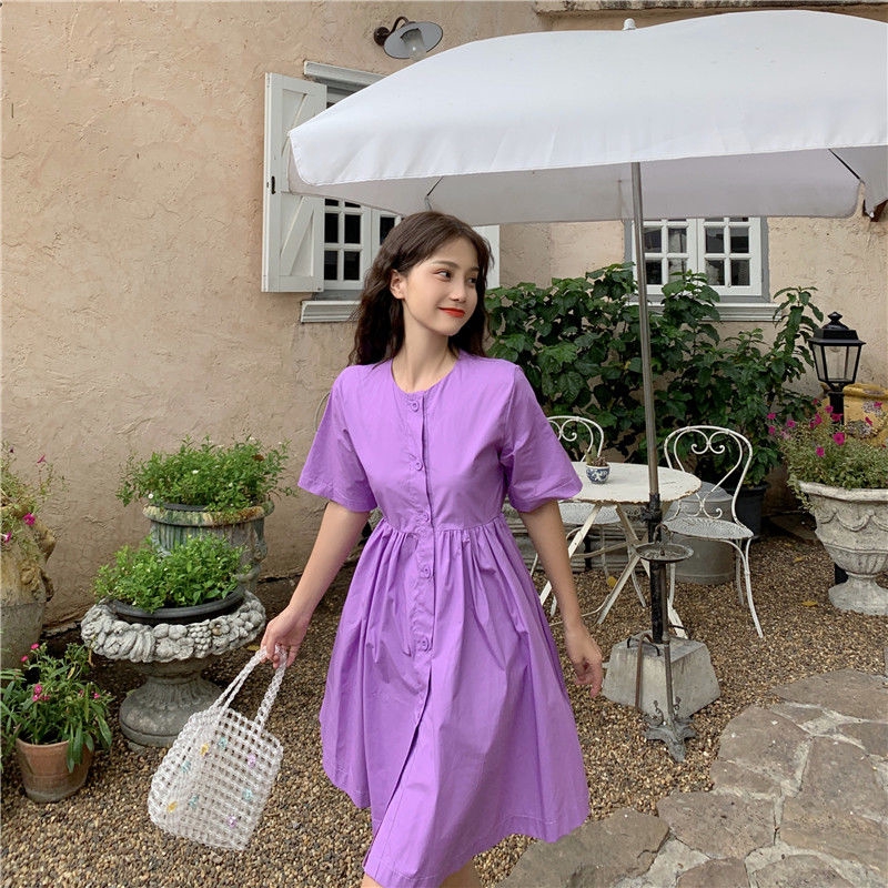 Váy Tay Lỡ Giản Dị 162537Đầm Sơ Mi Dáng Chữ A Lưng Cao Form Ôm Kiểu Dáng Đơn Giản