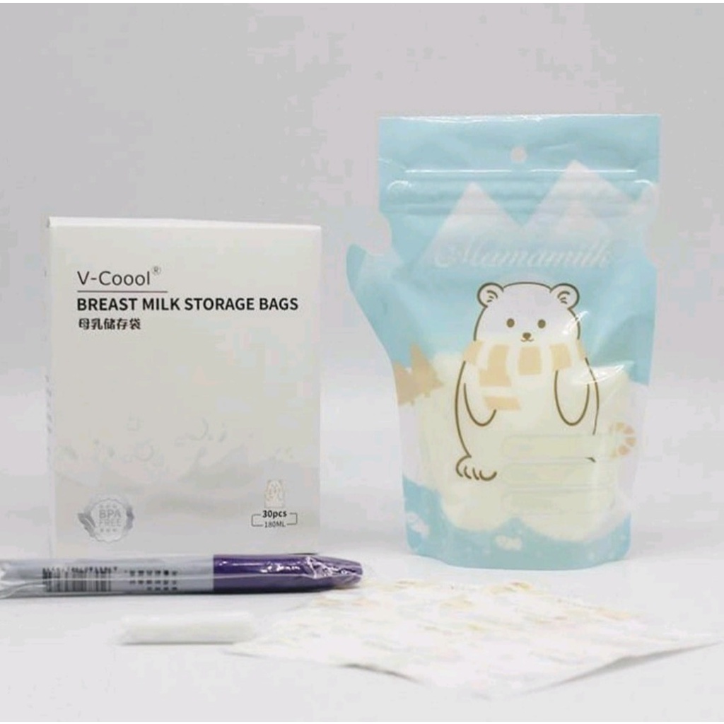 Túi Trữ sữa Vcool hộp 30 chiếc, Túi trữ sữa 180ml có vòi tiện lợi