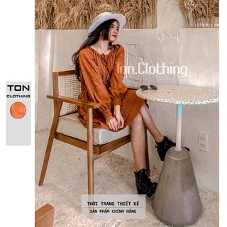 Đầm nữ phong cách Vintage Ton.Clothing đầm xòe vải xô nhún thiết kế tay dài BABI001