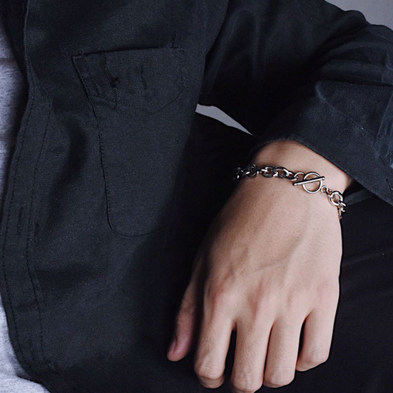 Vòng Tay Bạc Khóa Ot Phong Cách Hàn Quốc  191165Vòng Tay Dày Dặn Phong Cách Hip Hop Cá Tính